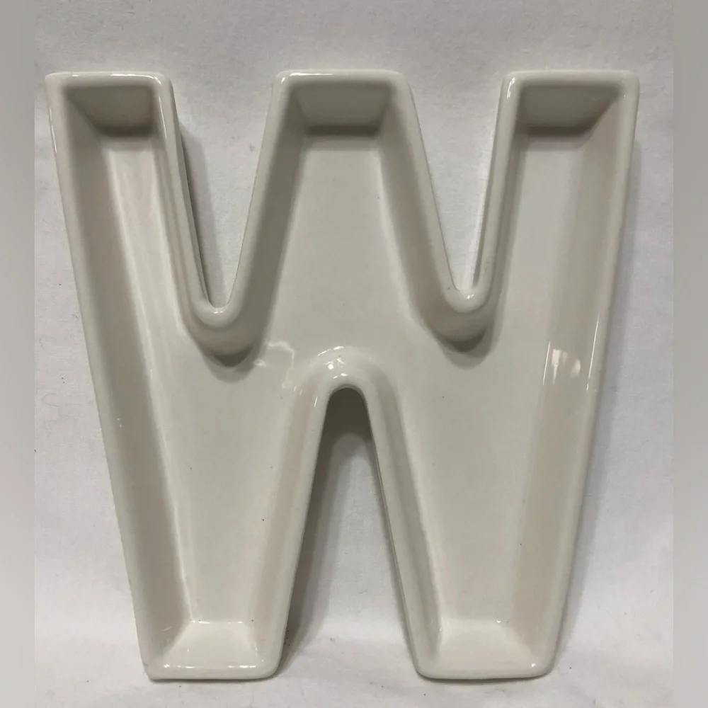 Ceramic initial letter W or M Tray beige. 6”L X6”W